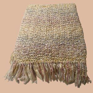 Handwoven Scarf Throw Pastel Textured Fringe  60 by 54 Tan Grey Mauve Multicolor